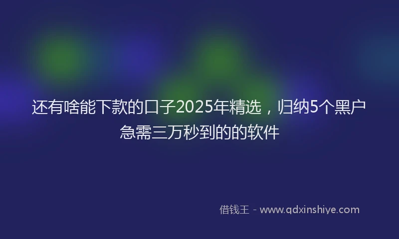 还有啥能下款的口子2025年精选，归纳5个黑户急需三万秒到的的软件