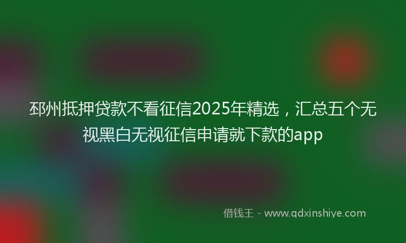 邳州抵押贷款不看征信2025年精选，汇总五个无视黑白无视征信申请就下款的app