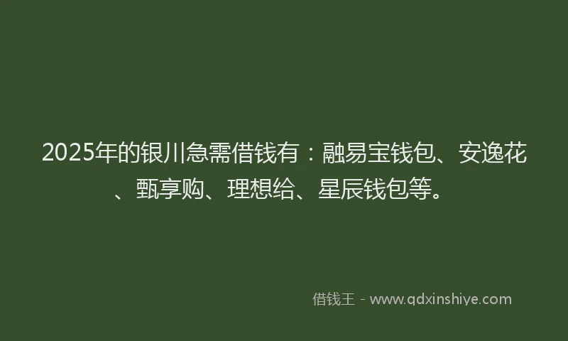 2025年的银川急需借钱有:融易宝钱包、安逸花、甄享购、理想给、星辰钱包等。