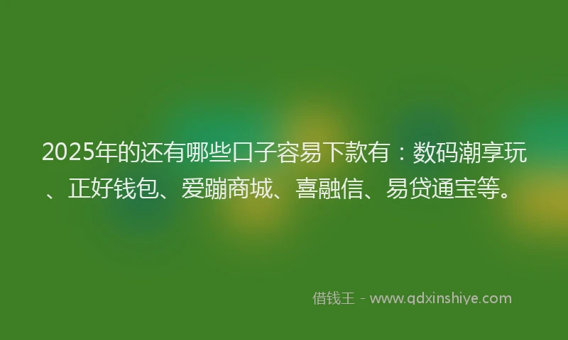 2025年的还有哪些口子容易下款有：数码潮享玩、正好钱包、爱蹦商城、喜融信、易贷通宝等。