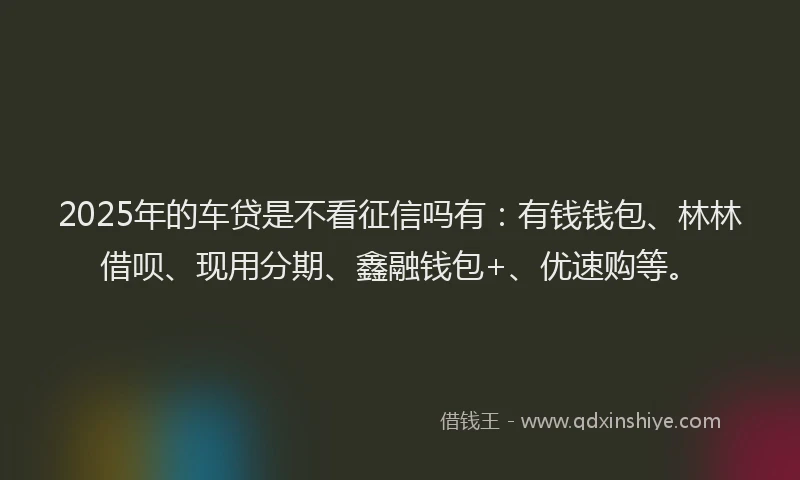 2025年的车贷是不看征信吗有：有钱钱包、林林借呗、现用分期、鑫融钱包+、优速购等。