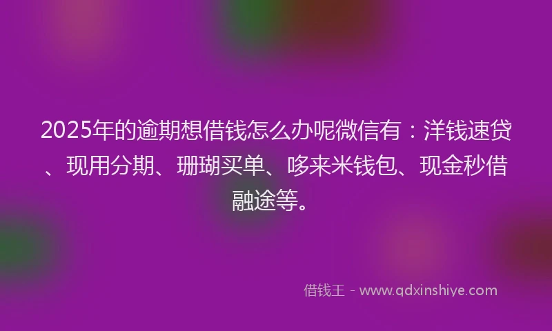 2025年的逾期想借钱怎么办呢微信有：洋钱速贷、现用分期、珊瑚买单、哆来米钱包、现金秒借融途等。