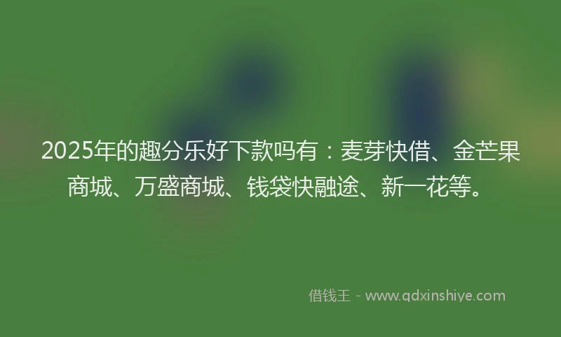 2025年的趣分乐好下款吗有：麦芽快借、金芒果商城、万盛商城、钱袋快融途、新一花等。
