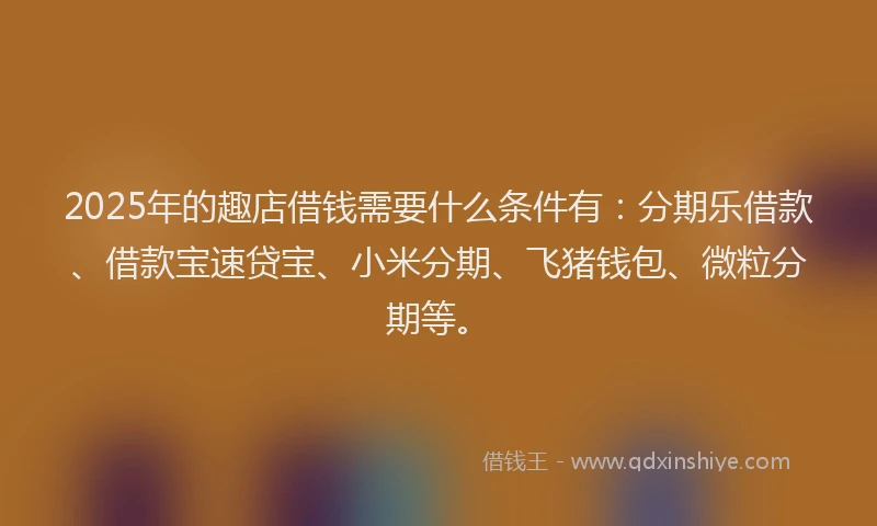 2025年的趣店借钱需要什么条件有：分期乐借款、借款宝速贷宝、小米分期、飞猪钱包、微粒分期等。
