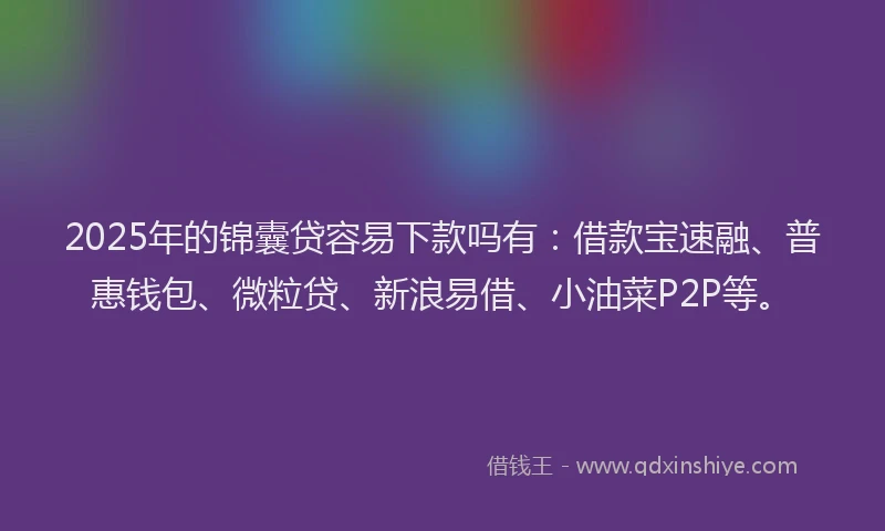 2025年的锦囊贷容易下款吗有：借款宝速融、普惠钱包、微粒贷、新浪易借、小油菜P2P等。