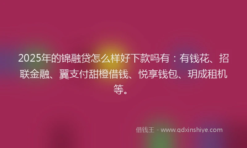 2025年的锦融贷怎么样好下款吗有：有钱花、招联金融、翼支付甜橙借钱、悦享钱包、玥成租机等。