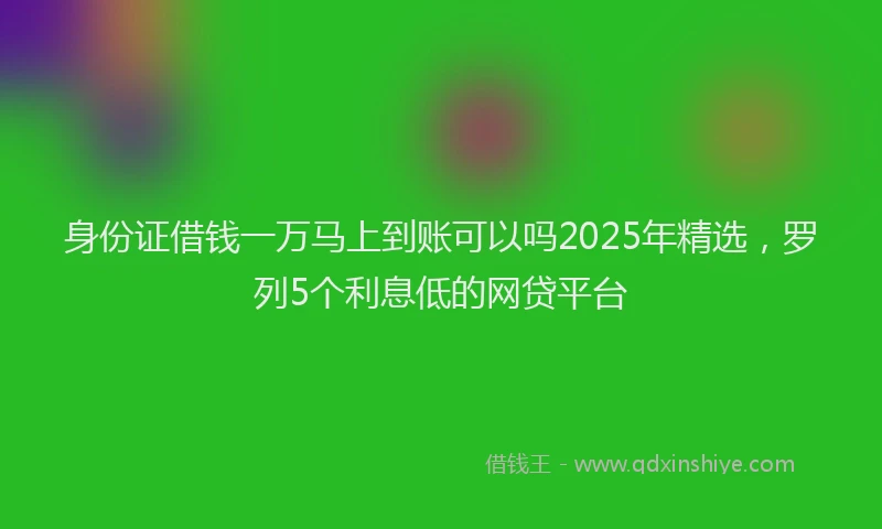 身份证借钱一万马上到账可以吗2025年精选，罗列5个利息低的网贷平台