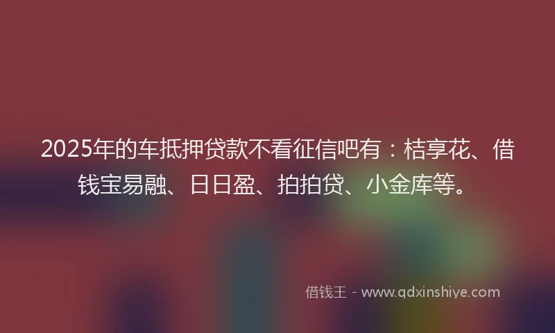 2025年的车抵押贷款不看征信吧有：桔享花、借钱宝易融、日日盈、拍拍贷、小金库等。