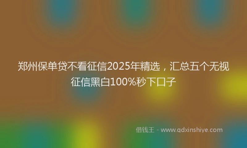 郑州保单贷不看征信2025年精选，汇总五个无视征信黑白100%秒下口子