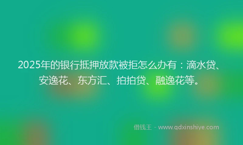 2025年的银行抵押放款被拒怎么办有：滴水贷、安逸花、东方汇、拍拍贷、融逸花等。
