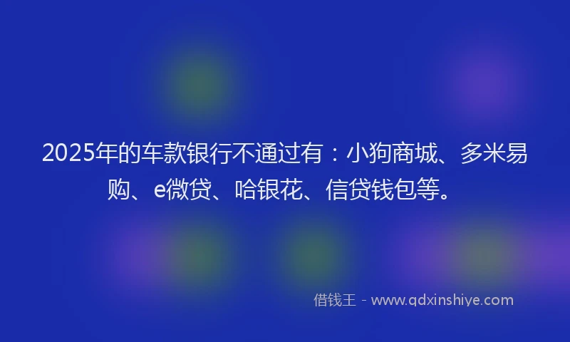 2025年的车款银行不通过有：小狗商城、多米易购、e微贷、哈银花、信贷钱包等。