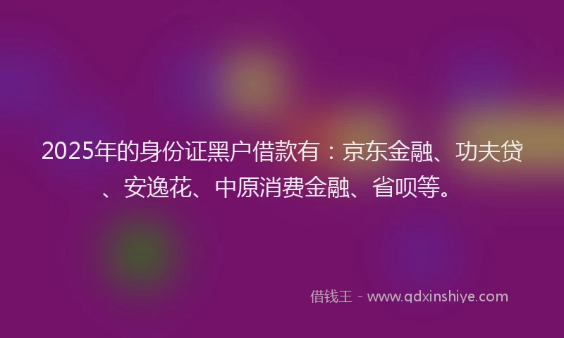 2025年的身份证黑户借款有：京东金融、功夫贷、安逸花、中原消费金融、省呗等。