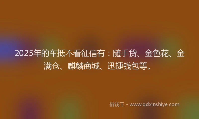 2025年的车抵不看征信有：随手贷、金色花、金满仓、麒麟商城、迅捷钱包等。