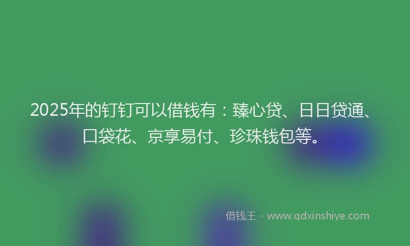 2025年的钉钉可以借钱有：臻心贷、日日贷通、口袋花、京享易付、珍珠钱包等。