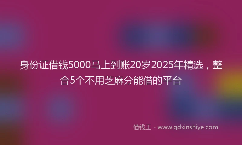 身份证借钱5000马上到账20岁2025年精选，整合5个不用芝麻分能借的平台