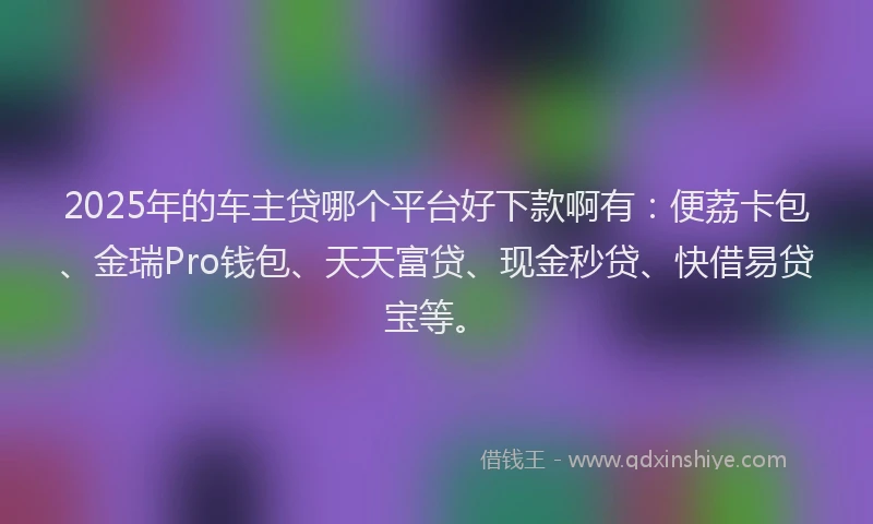 2025年的车主贷哪个平台好下款啊有：便荔卡包、金瑞Pro钱包、天天富贷、现金秒贷、快借易贷宝等。
