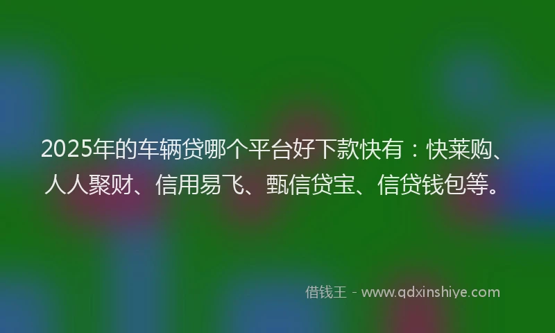 2025年的车辆贷哪个平台好下款快有：快莱购、人人聚财、信用易飞、甄信贷宝、信贷钱包等。