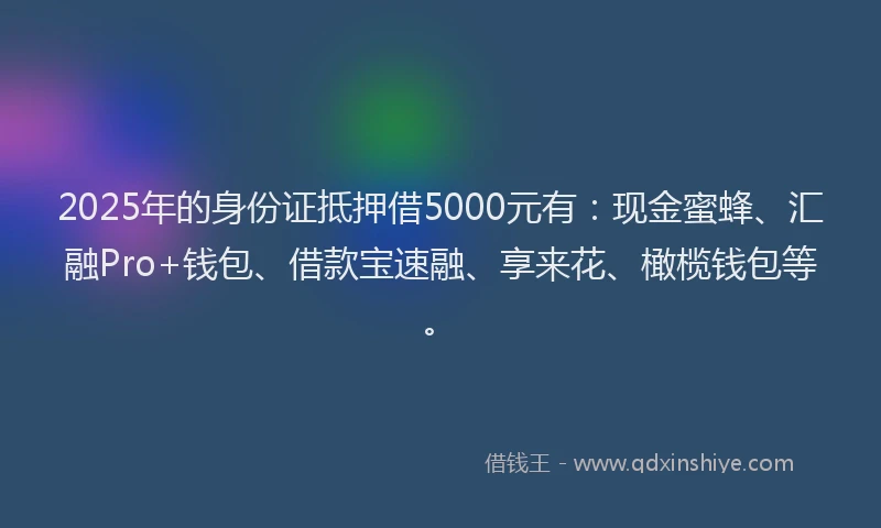 2025年的身份证抵押借5000元有：现金蜜蜂、汇融Pro+钱包、借款宝速融、享来花、橄榄钱包等。