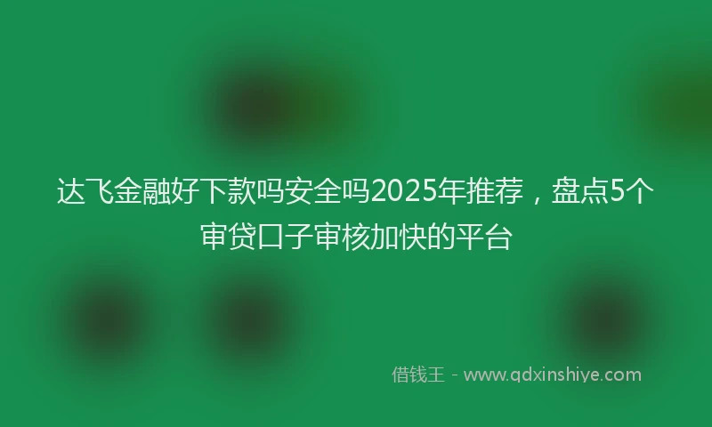 达飞金融好下款吗安全吗2025年推荐，盘点5个审贷口子审核加快的平台