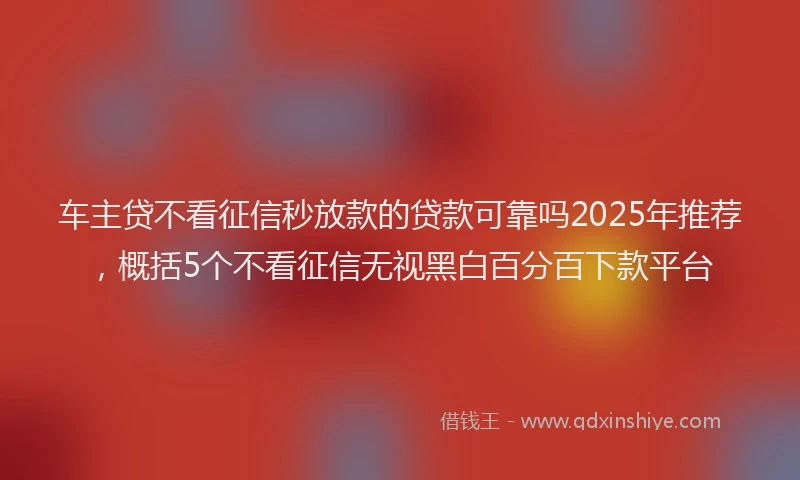 车主贷不看征信秒放款的贷款可靠吗2025年推荐，概括5个不看征信无视黑白百分百下款平台