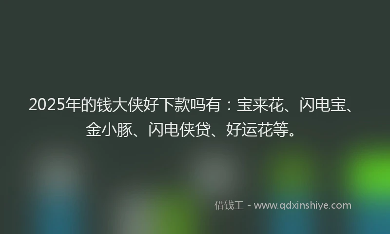 2025年的钱大侠好下款吗有：宝来花、闪电宝、金小豚、闪电侠贷、好运花等。