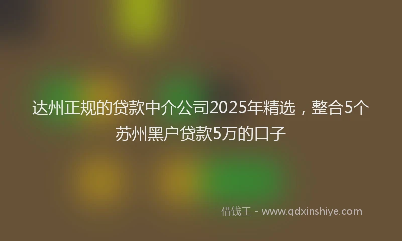 达州正规的贷款中介公司2025年精选，整合5个苏州黑户贷款5万的口子