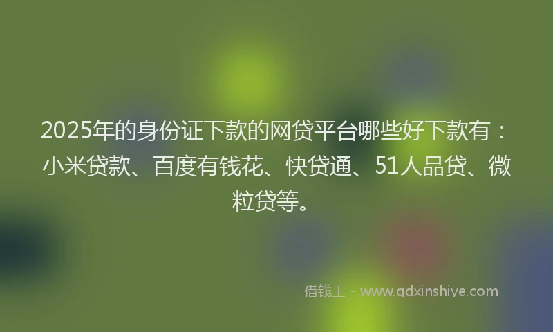 2025年的身份证下款的网贷平台哪些好下款有：小米贷款、百度有钱花、快贷通、51人品贷、微粒贷等。