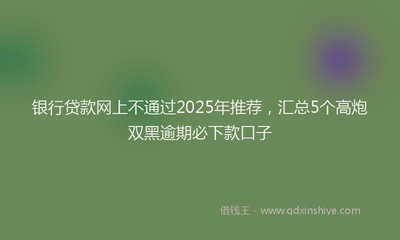 银行贷款网上不通过2025年推荐，汇总5个高炮双黑逾期必下款口子