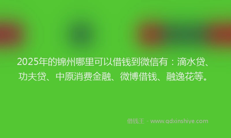 2025年的锦州哪里可以借钱到微信有：滴水贷、功夫贷、中原消费金融、微博借钱、融逸花等。