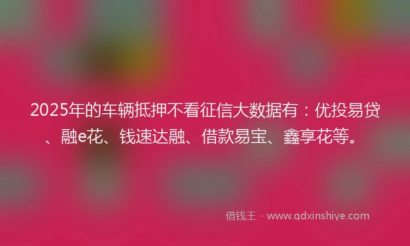 2025年的车辆抵押不看征信大数据有：优投易贷、融e花、钱速达融、借款易宝、鑫享花等。