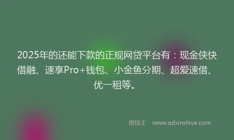 2025年的还能下款的正规网贷平台有：现金侠快借融、速享Pro+钱包、小金鱼分期、超爱速借、优一租等。