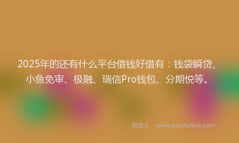 2025年的还有什么平台借钱好借有：钱袋瞬贷、小鱼免审、极融、瑞信Pro钱包、分期悦等。