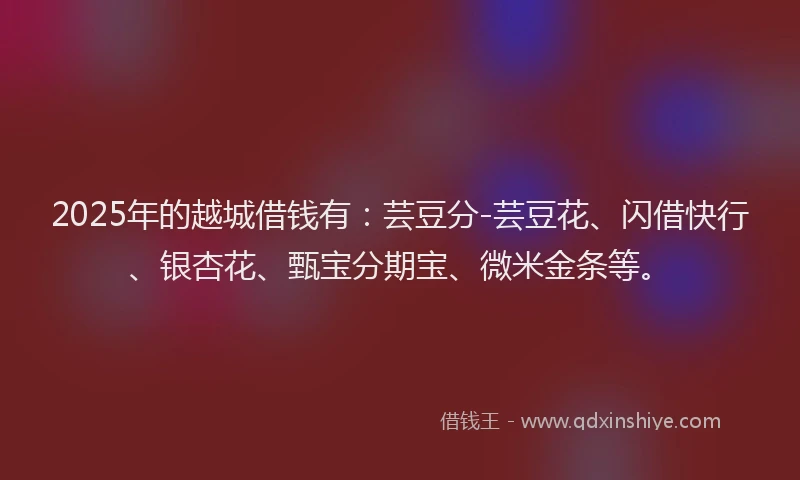 2025年的越城借钱有：芸豆分-芸豆花、闪借快行、银杏花、甄宝分期宝、微米金条等。