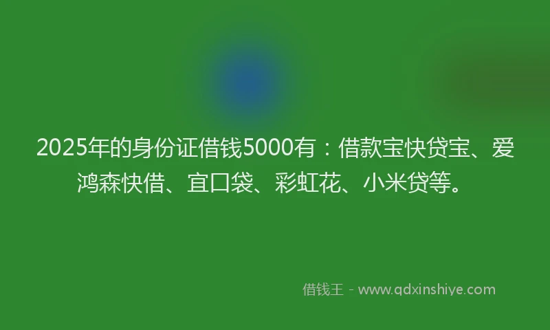 2025年的身份证借钱5000有：借款宝快贷宝、爱鸿森快借、宜口袋、彩虹花、小米贷等。