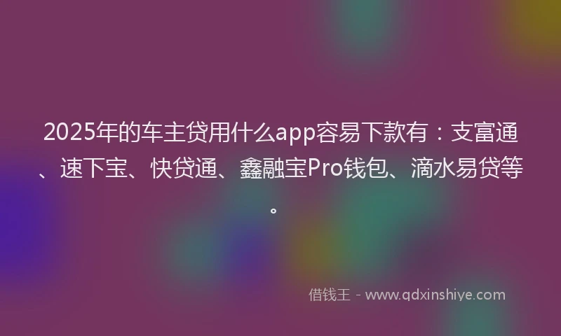 2025年的车主贷用什么app容易下款有：支富通、速下宝、快贷通、鑫融宝Pro钱包、滴水易贷等。