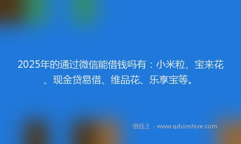 2025年的通过微信能借钱吗有：小米粒、宝来花、现金贷易借、维品花、乐享宝等。