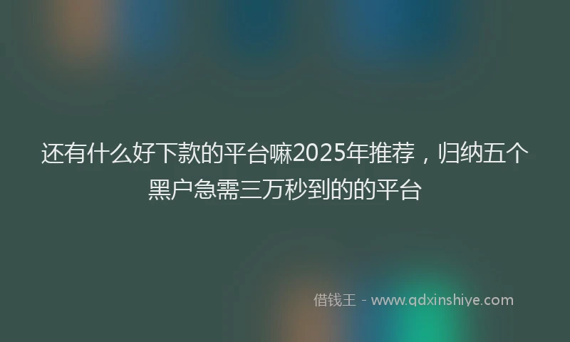 还有什么好下款的平台嘛2025年推荐，归纳五个黑户急需三万秒到的的平台