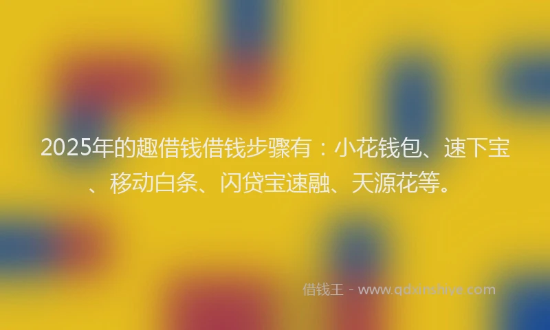 2025年的趣借钱借钱步骤有：小花钱包、速下宝、移动白条、闪贷宝速融、天源花等。