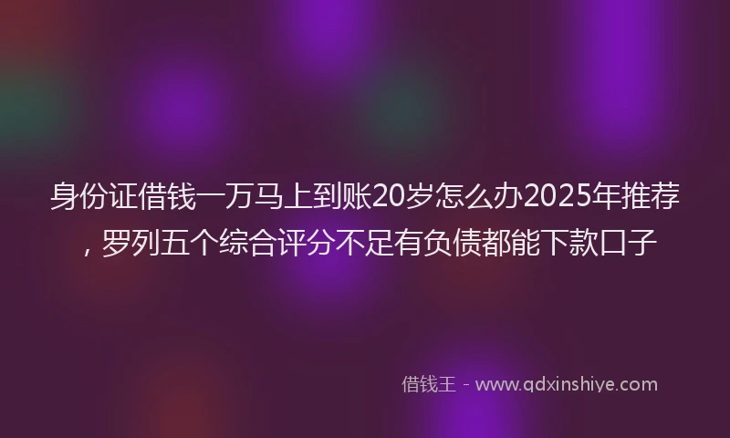 身份证借钱一万马上到账20岁怎么办2025年推荐，罗列五个综合评分不足有负债都能下款口子