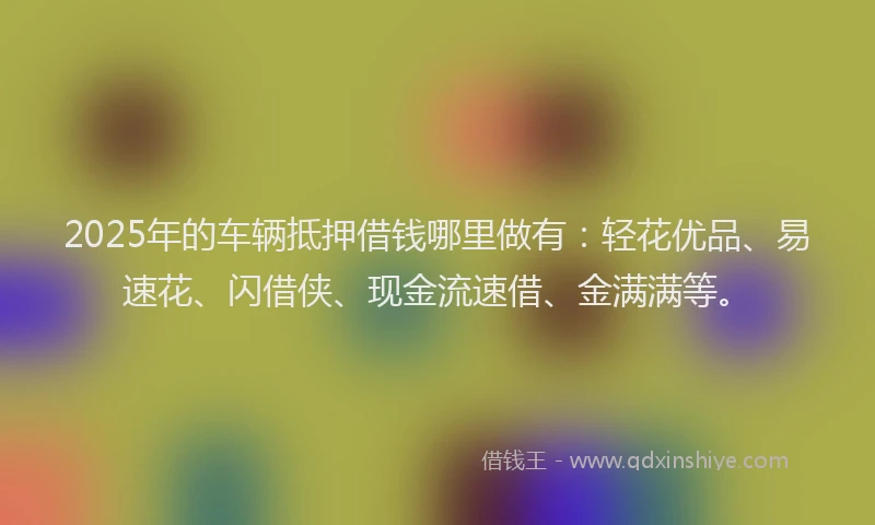 2025年的车辆抵押借钱哪里做有：轻花优品、易速花、闪借侠、现金流速借、金满满等。