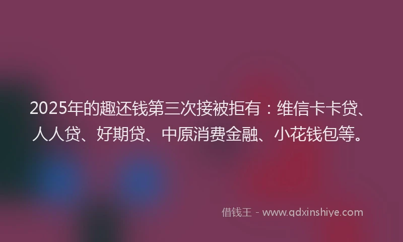 2025年的趣还钱第三次接被拒有：维信卡卡贷、人人贷、好期贷、中原消费金融、小花钱包等。