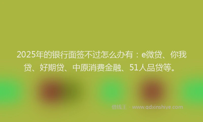 2025年的银行面签不过怎么办有：e微贷、你我贷、好期贷、中原消费金融、51人品贷等。