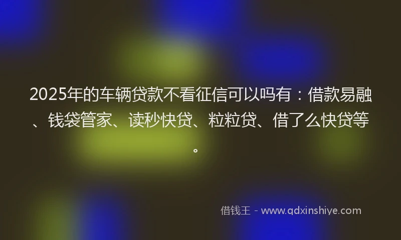 2025年的车辆贷款不看征信可以吗有：借款易融、钱袋管家、读秒快贷、粒粒贷、借了么快贷等。