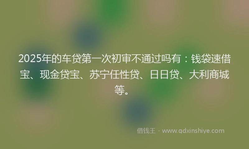 2025年的车贷第一次初审不通过吗有：钱袋速借宝、现金贷宝、苏宁任性贷、日日贷、大利商城等。