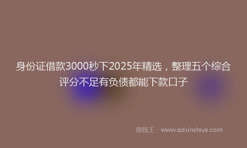 身份证借款3000秒下2025年精选，整理五个综合评分不足有负债都能下款口子
