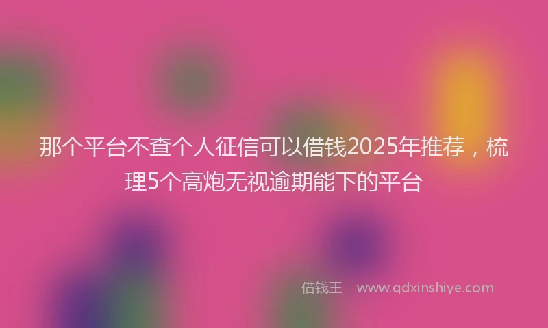 那个平台不查个人征信可以借钱2025年推荐，梳理5个高炮无视逾期能下的平台