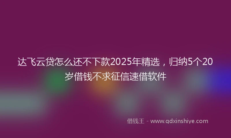 达飞云贷怎么还不下款2025年精选，归纳5个20岁借钱不求征信速借软件