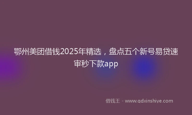 鄂州美团借钱2025年精选，盘点五个新号易贷速审秒下款app