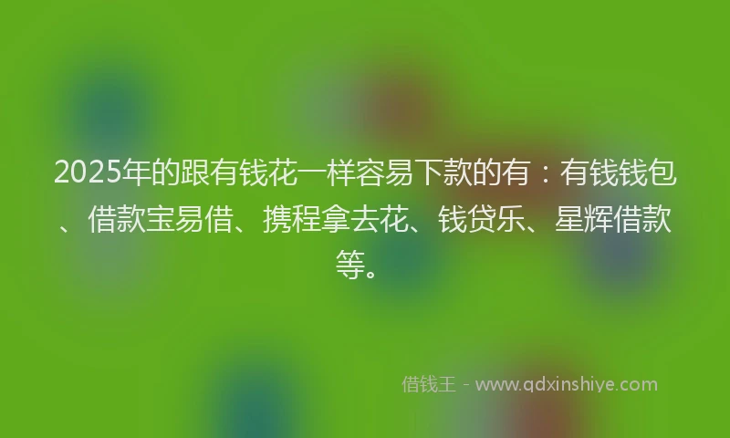 2025年的跟有钱花一样容易下款的有：有钱钱包、借款宝易借、携程拿去花、钱贷乐、星辉借款等。