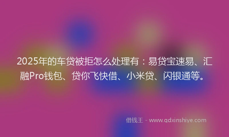 2025年的车贷被拒怎么处理有：易贷宝速易、汇融Pro钱包、贷你飞快借、小米贷、闪银通等。